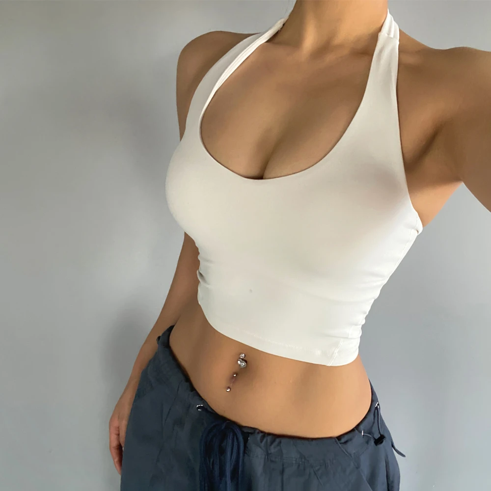 欧美速干透气运动文胸性感V领挂脖瑜伽内衣聚拢美背健身背心