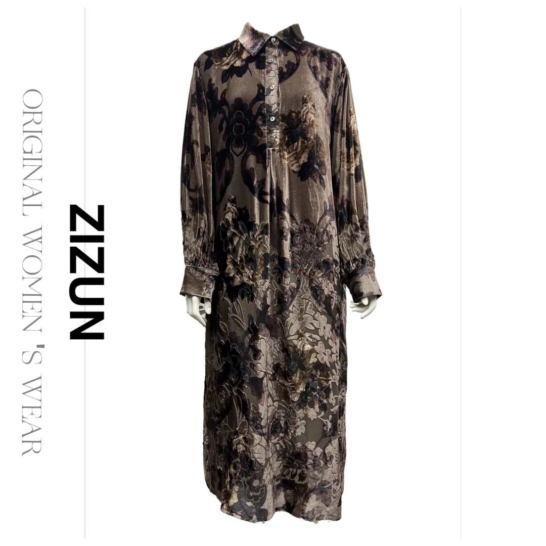 ZIZUN/姿の尊秋冬宽松气质桑蚕丝丝绒百搭女士连衣裙