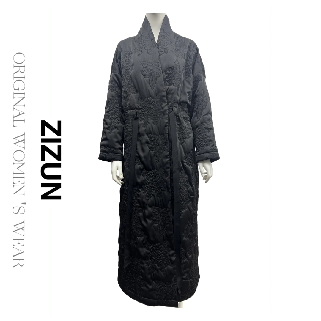 ZIZUN/姿の尊24秋冬气质轻奢设计师黑色女士中长款外套