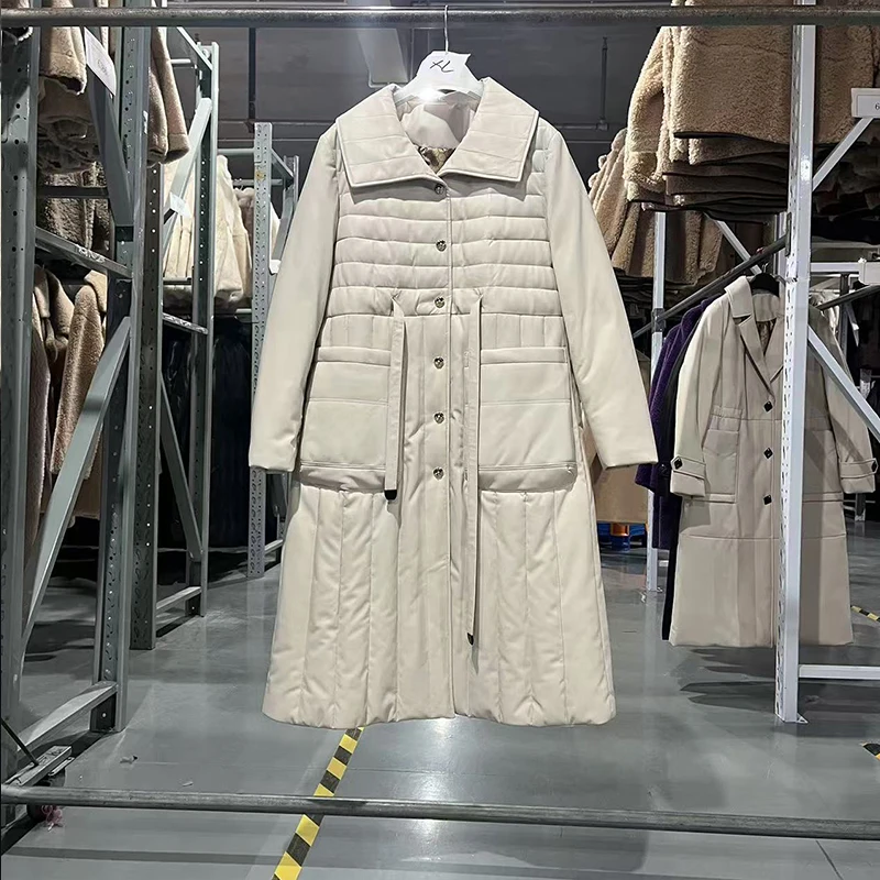 【优莎】6351-1（冬至）真皮羽绒服女长款新国标90鹅绒服