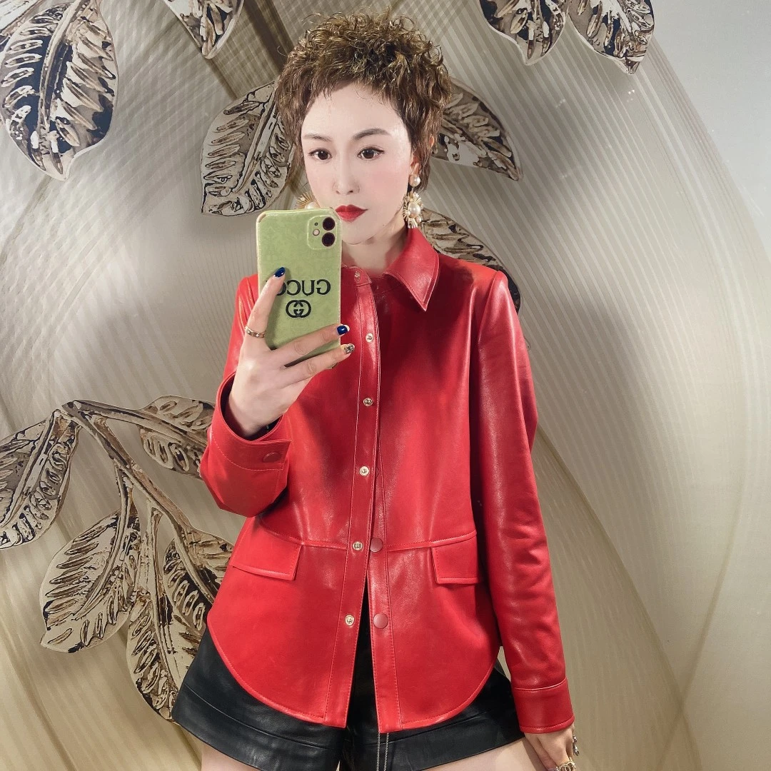 【优莎】23086春季新款时尚穿搭休闲女装绵羊皮外套