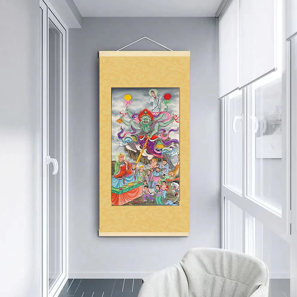 寒林挂画墙上挂饰玄关画竖版书房装饰画布艺卷轴挂画