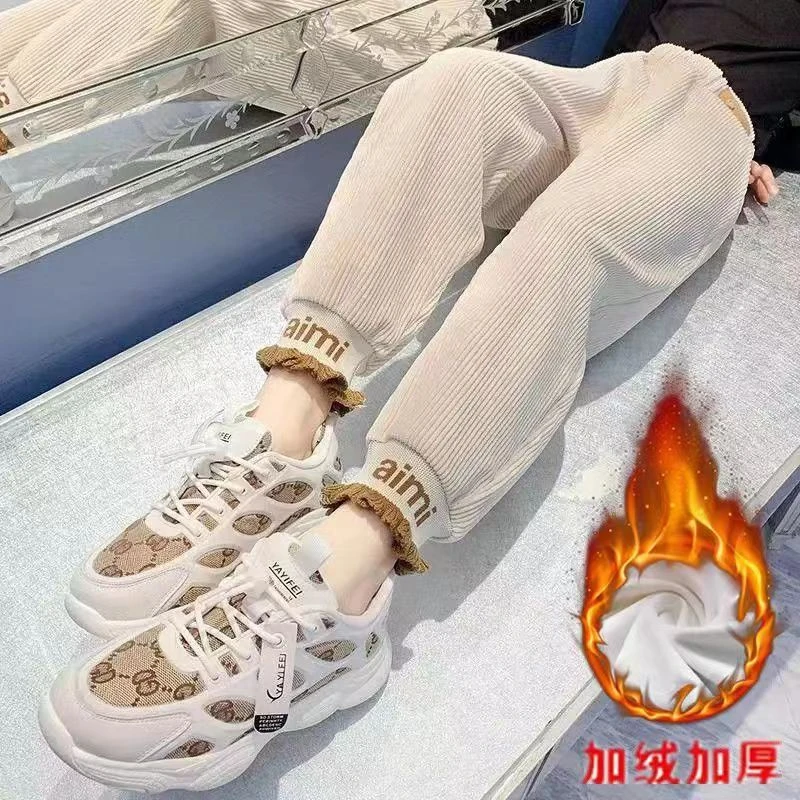 女童棉裤一条过冬季加绒加厚三层夹棉裤中大童冬装一体灯芯绒裤子