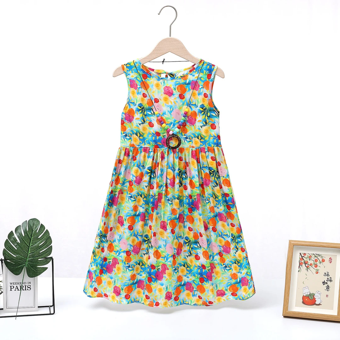 女童棉绸宝宝背心裙儿童夏季沙滩裙洋气韩版碎花中大女童连衣裙