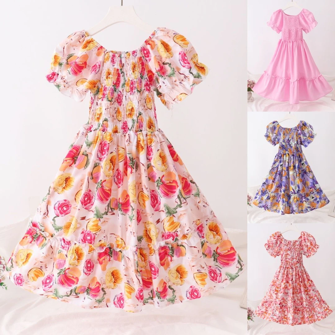 12夏季中大女童连衣裙棉绸面料欧美波西米亚儿童海边度假沙滩裙