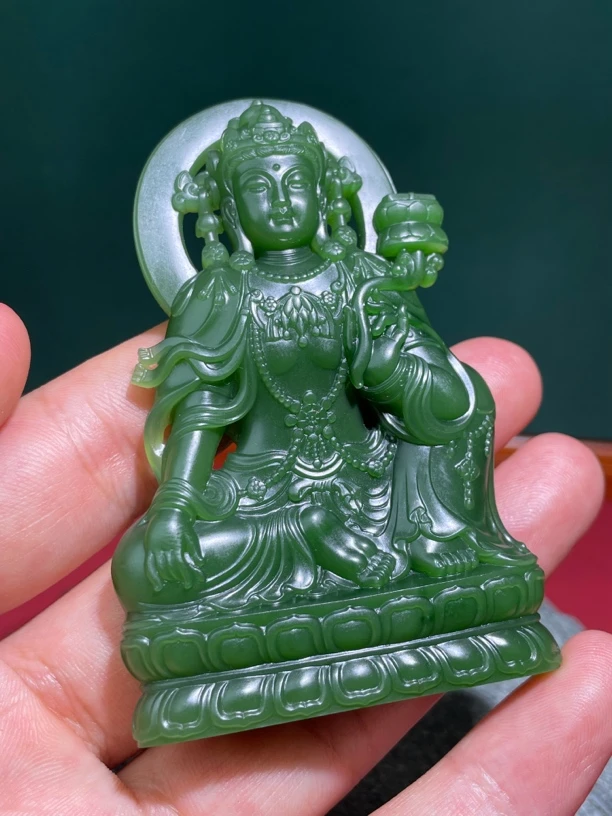 精品和田玉碧玉正装观音