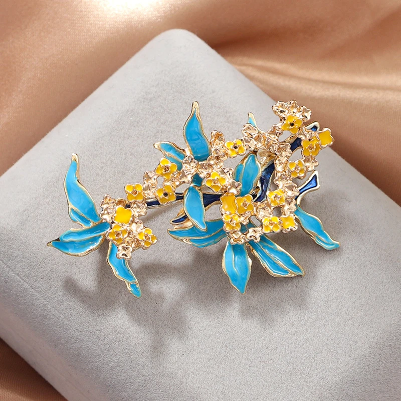 桂花胸针高档植物花卉精致轻奢复古桂蓝香别针胸百搭时尚服装配饰