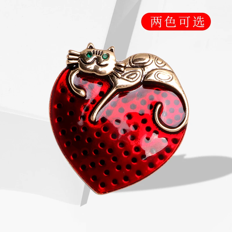 欧美风个性胸针复古桃心猫咪别针胸花大衣风衣外套百搭动物配饰