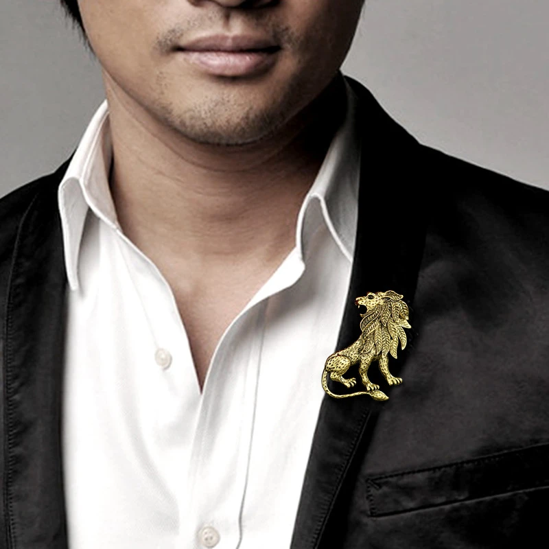 欧美复古霸气雄狮胸针潮流个性动物胸花高档轻奢百搭大衣服装配饰