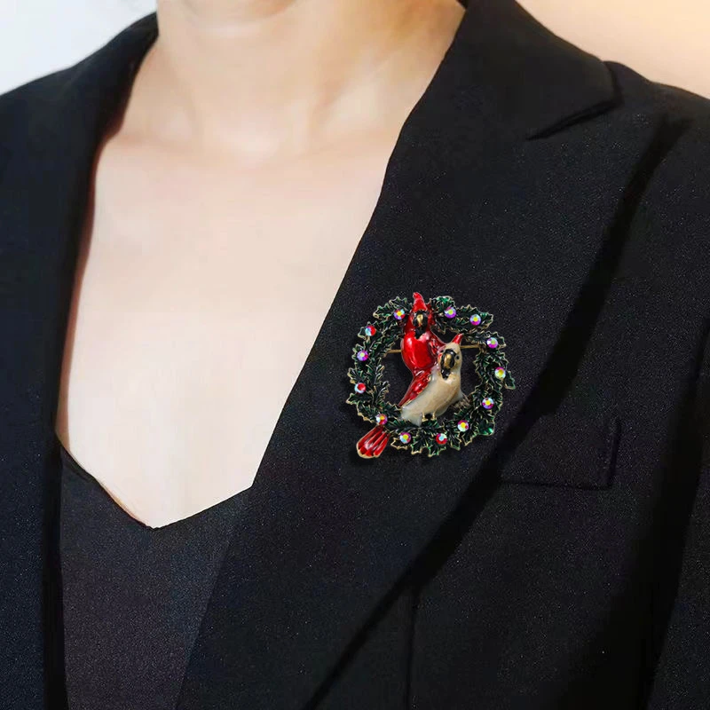 高档欧美风滴油小鸟花环胸针气质设计款别针动物胸花服装外套配饰