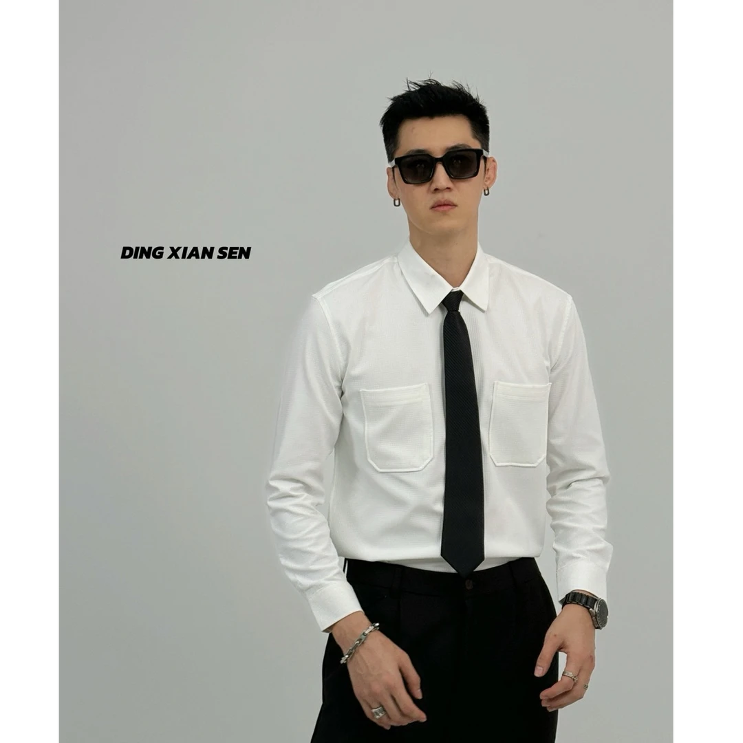 丁先森-简约款百搭休闲长袖纯色免熨烫修身衬衫衬衣