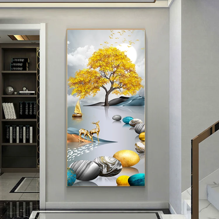 45玄关装饰画现代入户正对进门墙壁挂画新中式玄幻走廊过道壁画