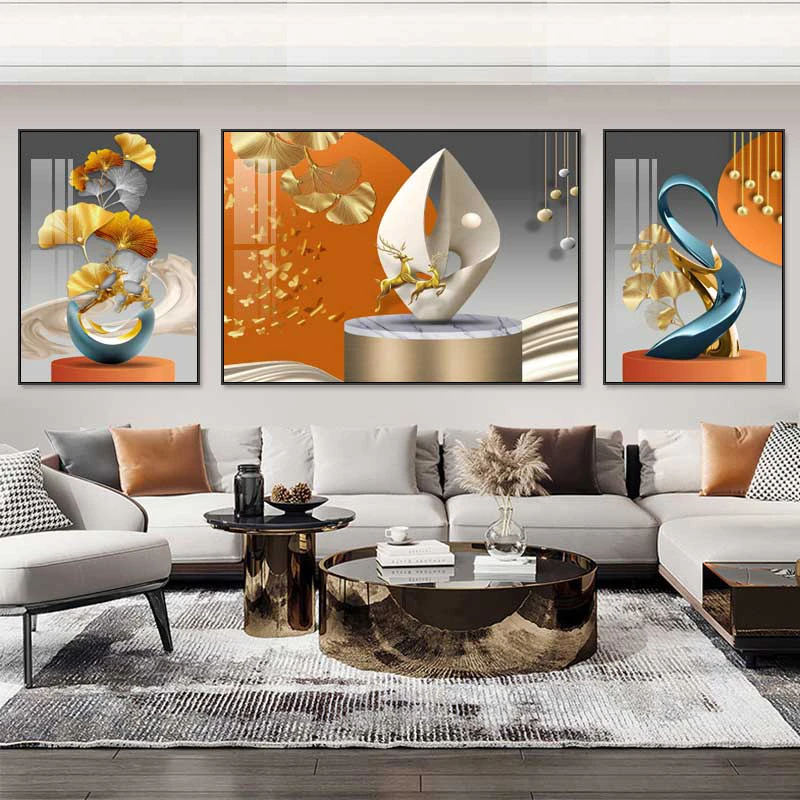 9简约沙发背景墙装饰画客厅抽象挂画轻奢餐厅晶瓷镶钻壁画三联