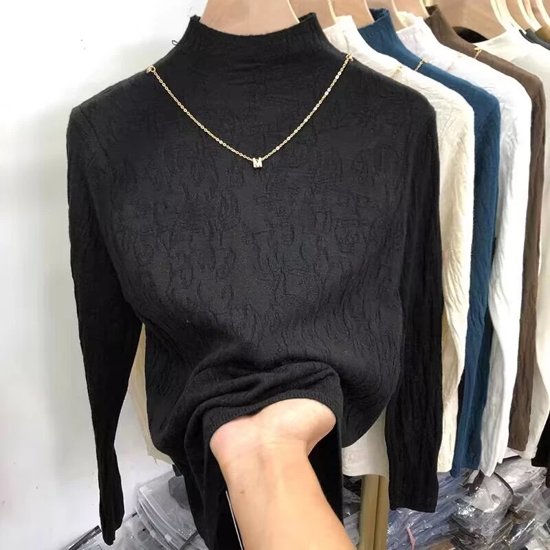 【艳子家】2024秋冬新款半高领长袖针织打底衫