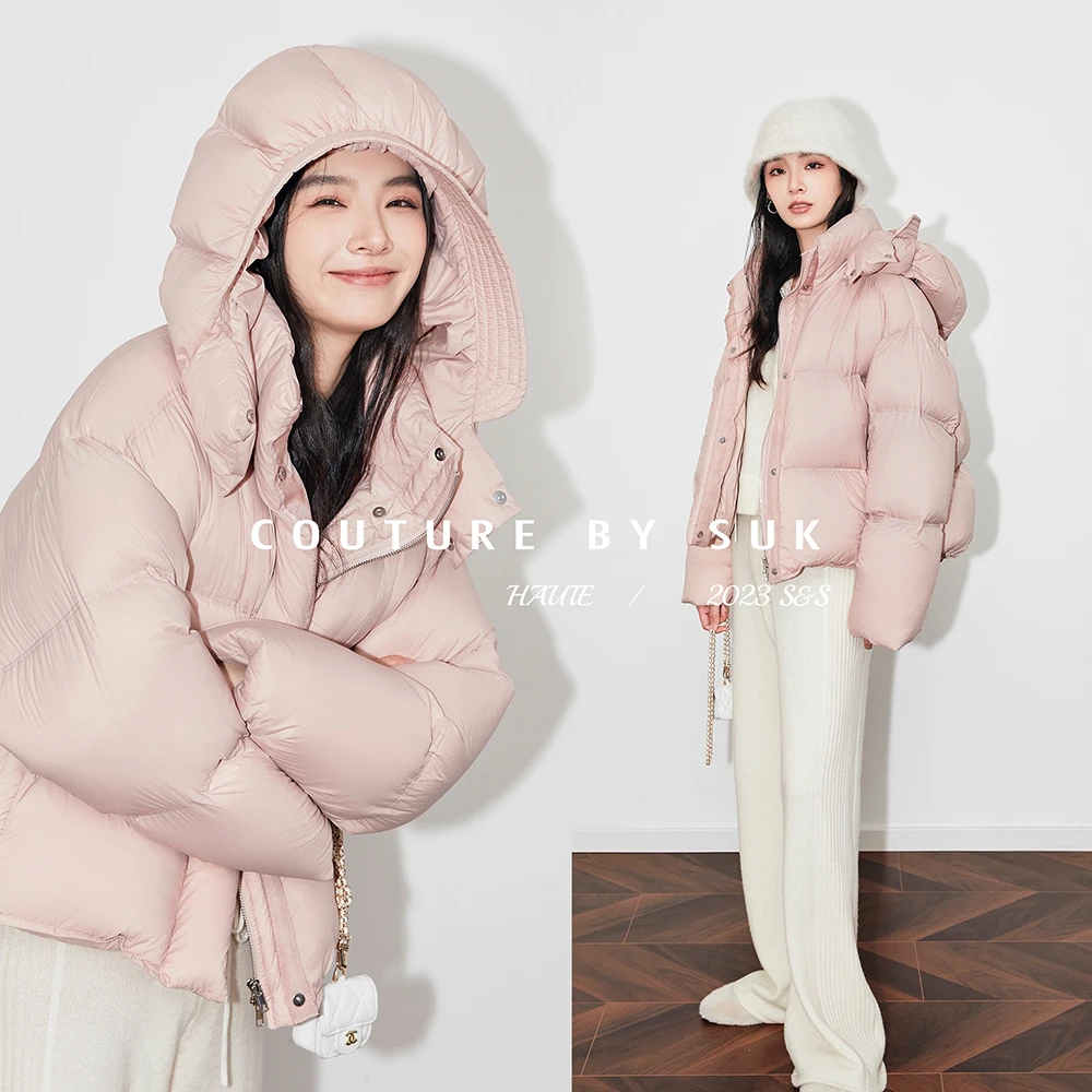 SUK【少女美学】90白鹅绒羽绒服女冬新款加厚连帽宽松面包服SK3712