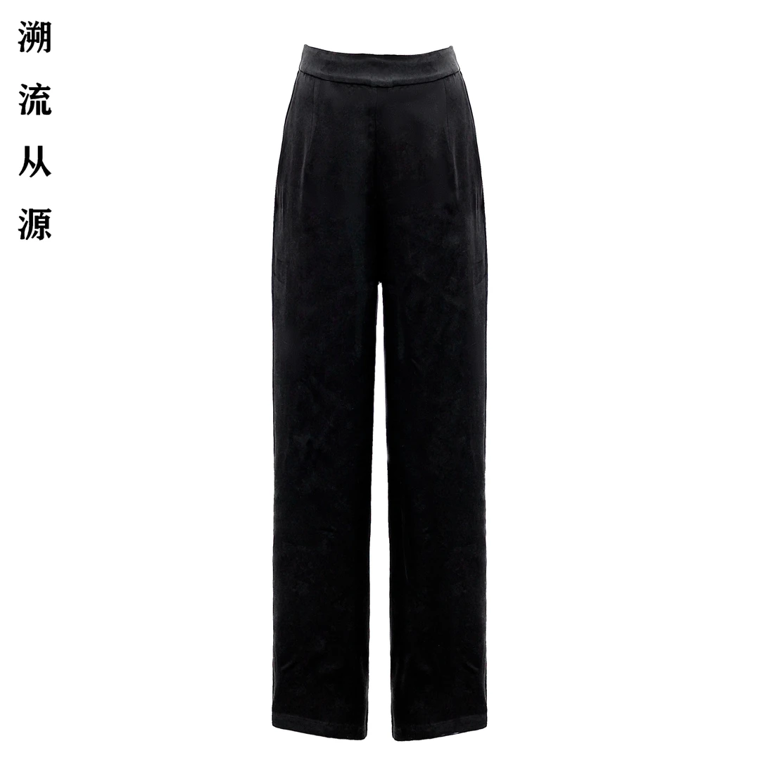 《画舫听雨》新中式国风香云纱气质休闲时尚百搭黑色女款直筒裤