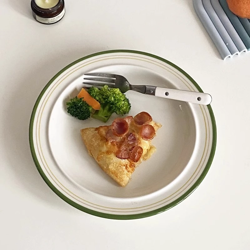 油画风彩色陶瓷盘子线条描边意面盘子ins高颜值餐盘家用复古餐具