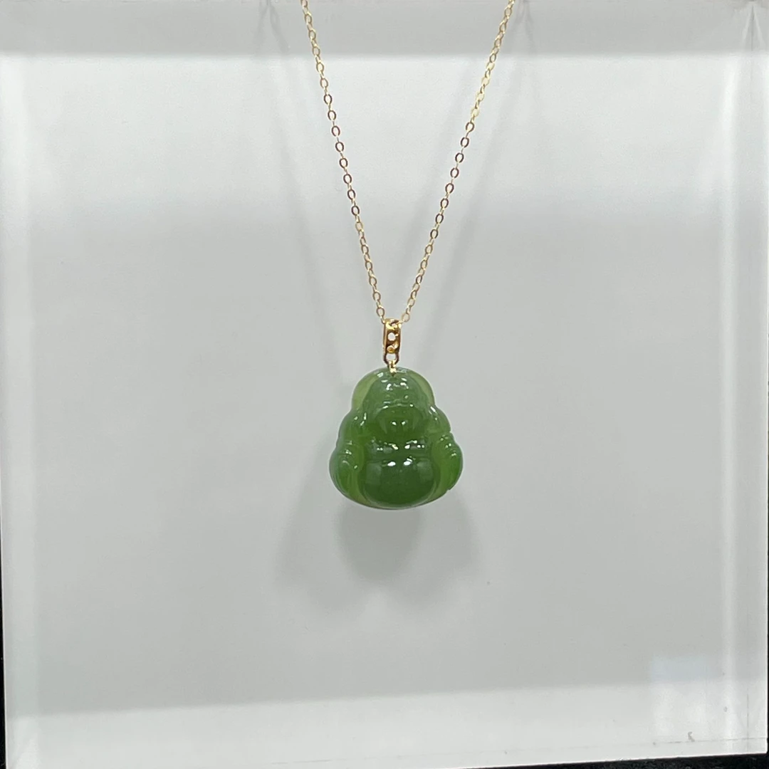 和田玉吊坠18k金佛公吊坠花扣佛公，赠银镀金链时尚精美气质百搭