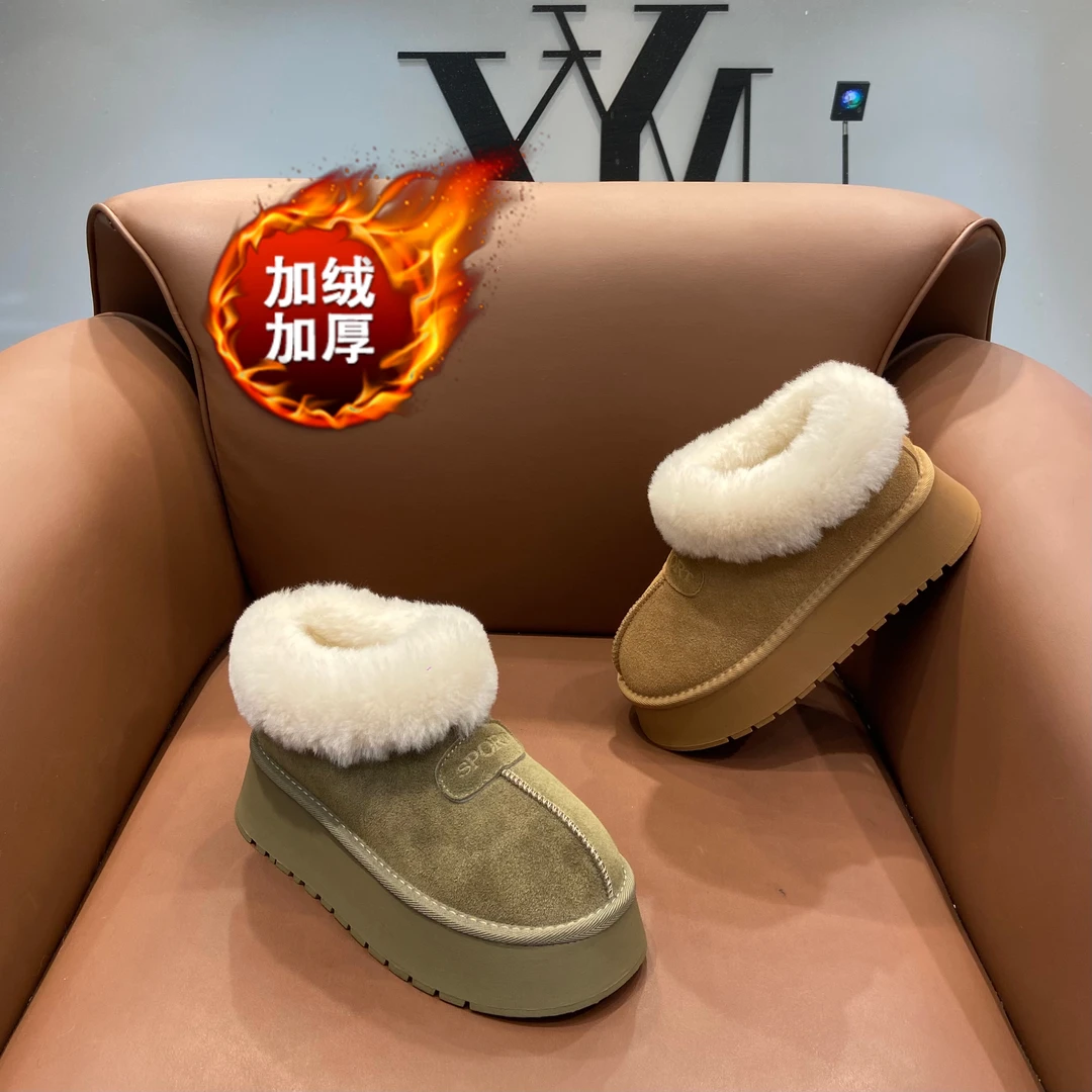 厚底毛毛鞋秋冬雪地靴冬季加绒加厚一脚蹬女士休闲短筒雪地棉保暖