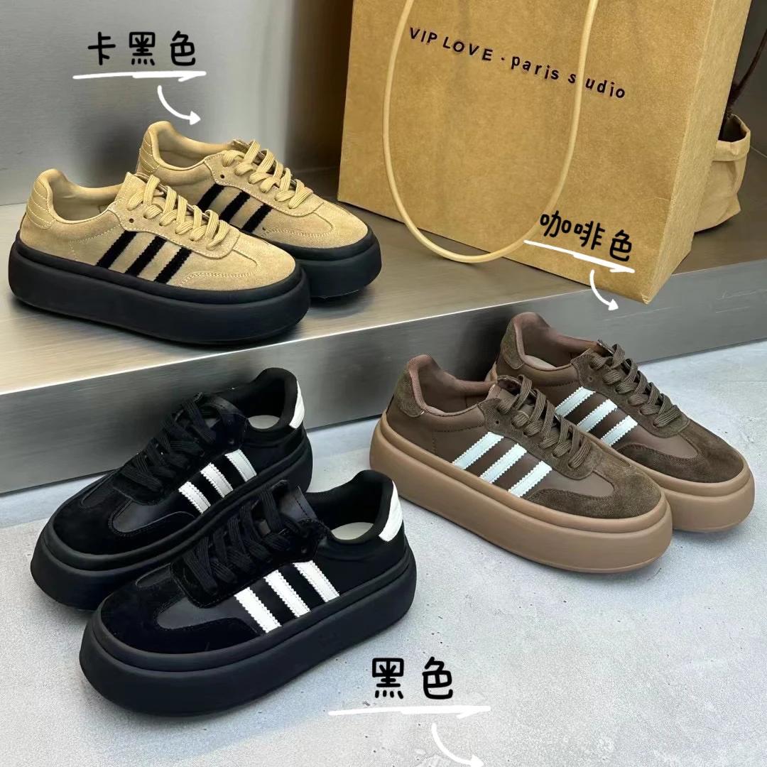 厚底阿甘德训鞋女磨砂皮2023新款厚底圆头时尚休闲鞋美拉德风板鞋