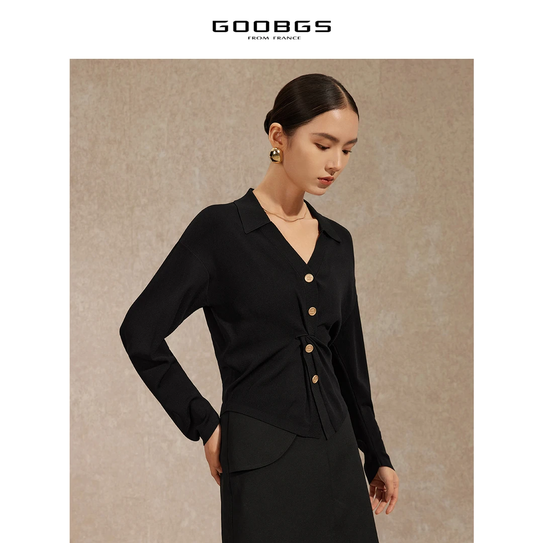 【小余专属】谷邦GOOBGS 黑色V领套头毛衫 G2371743