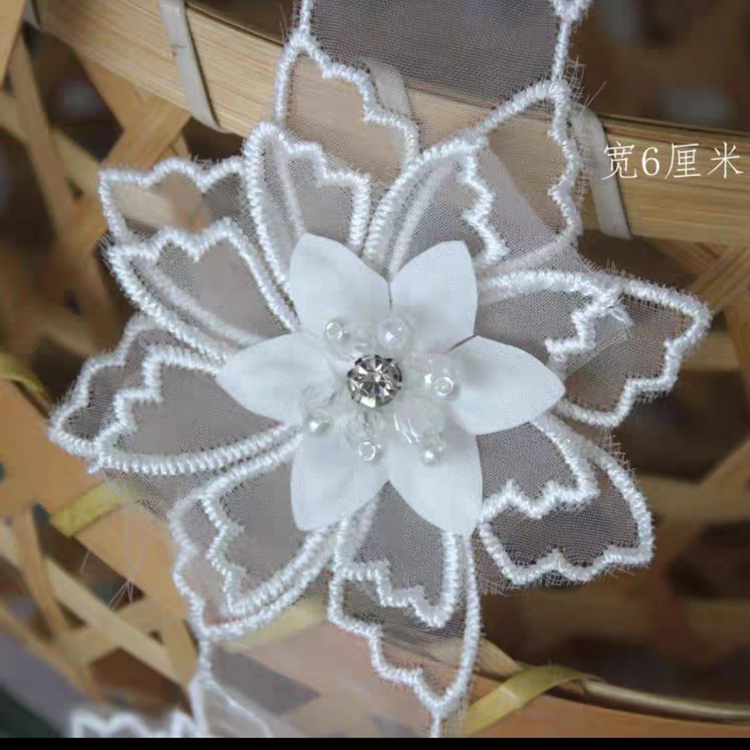 387黑白色蕾丝网纱刺绣花朵布贴雪纺真丝补洞装饰羽绒衣服皮衣补