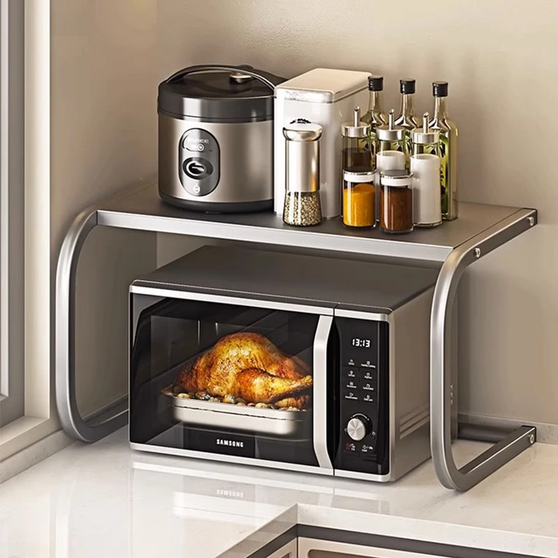 枪灰厨房微波炉架置物架电饭锅多功能家居家用台面装烤箱支架收纳