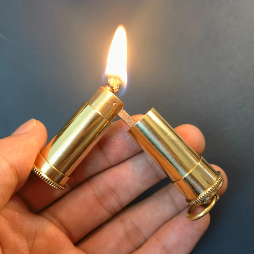 史泰龙火折子双节棍抽拉式迷你煤油打火机手工黄铜收藏古董打火机