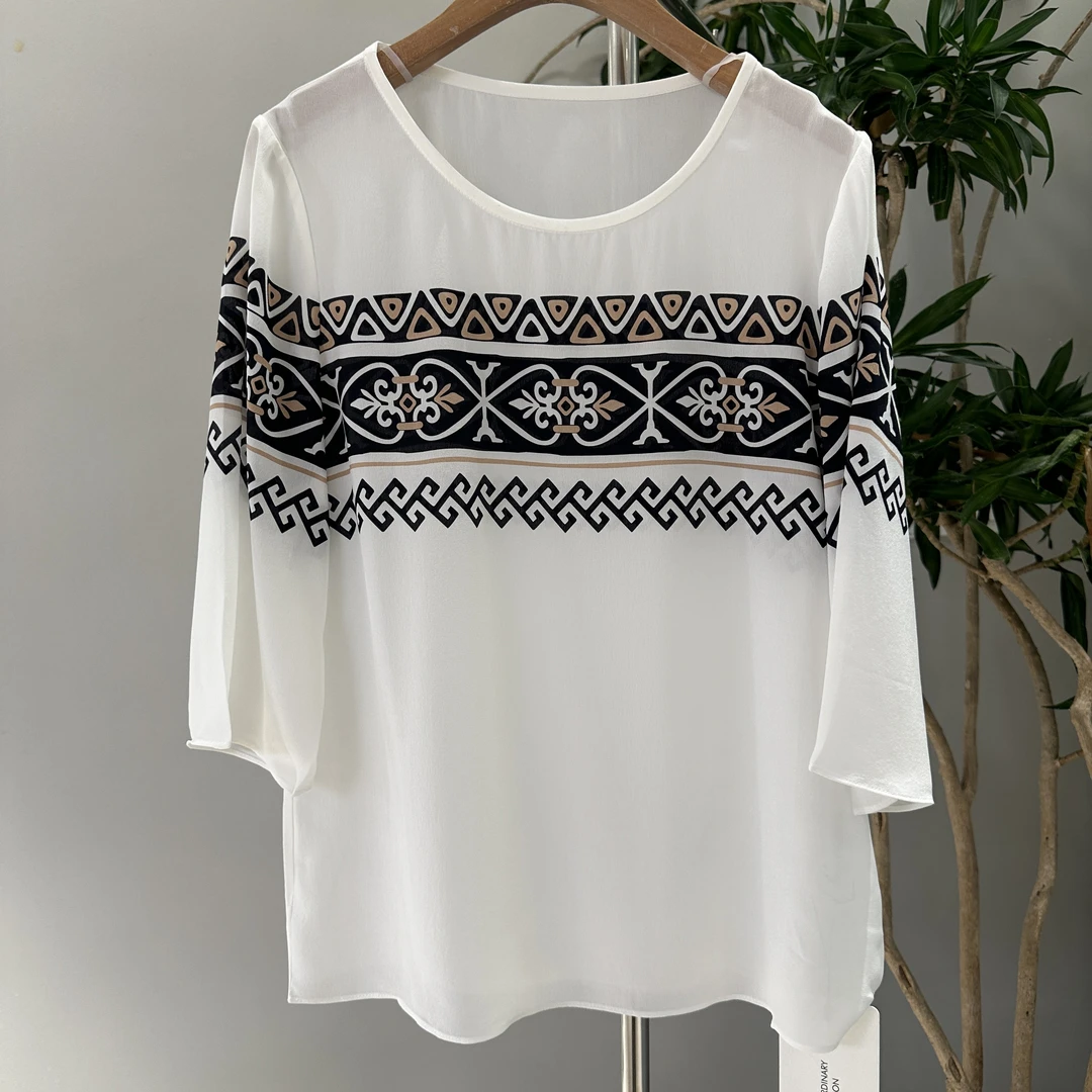 662785  新款时尚百搭优雅气质大气减龄印花上衣衬衫