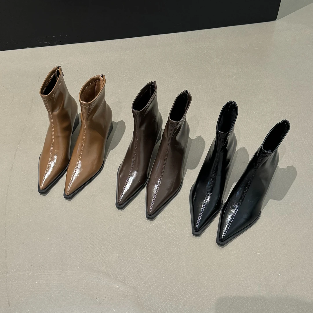 【单里和绒里】尖头高跟方跟短靴H7178