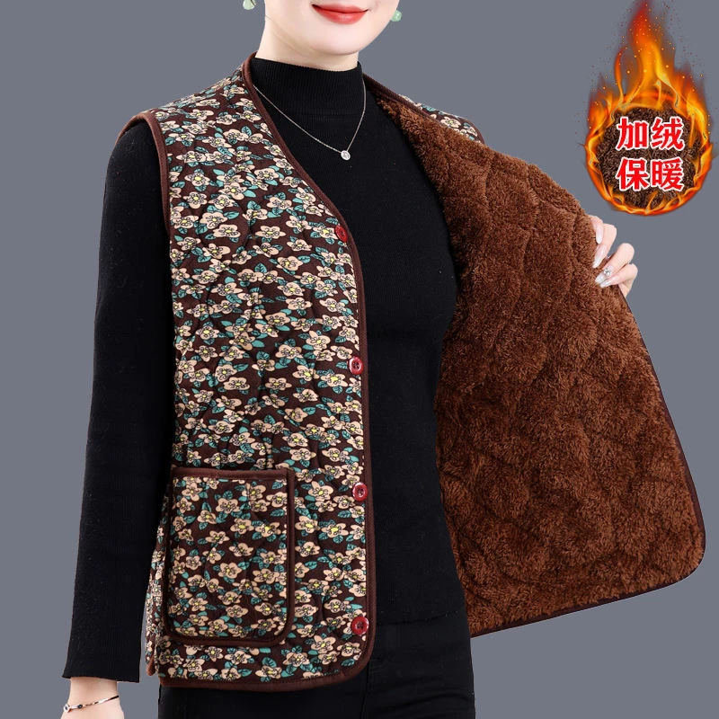 加绒保暖妈妈装中老年人马甲外套时尚冬装40-60岁老年女装奶奶装
