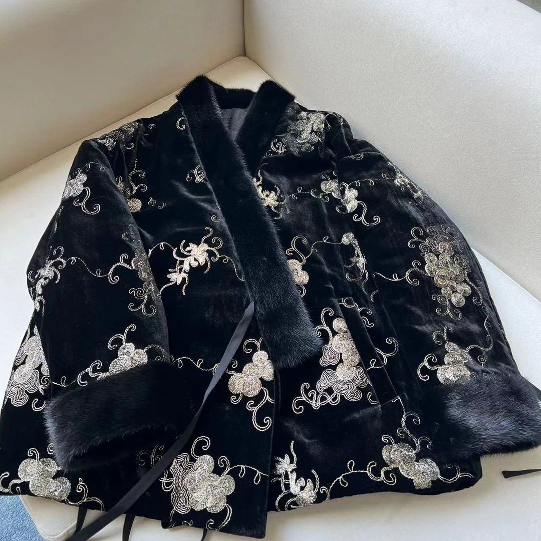 【金枝玉叶】 真丝丝绒刺绣 桑蚕丝内胆 保暖必备外套