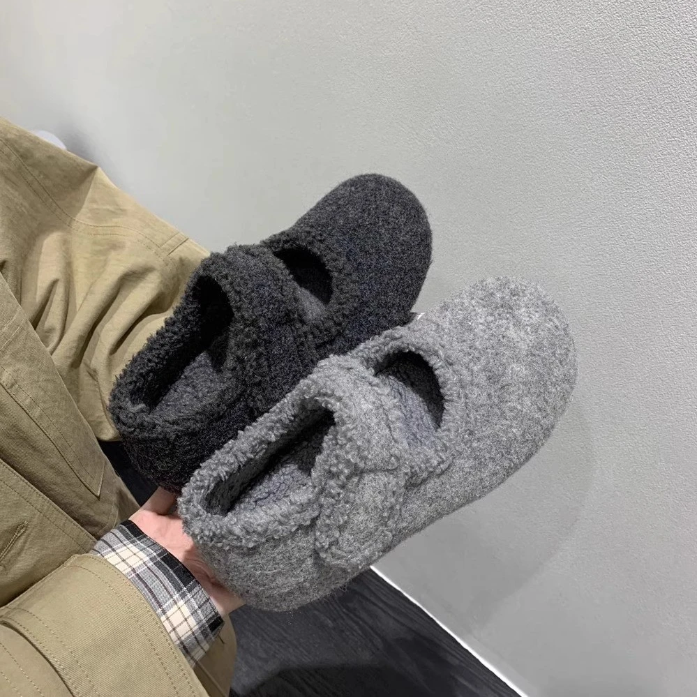 厚底内增高毛毛鞋女外穿勃肯鞋2025新款冬季玛丽珍晚晚鞋加绒棉鞋