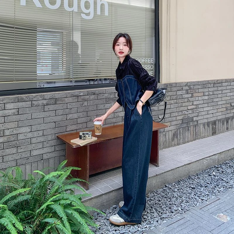 又a又飒拼接牛仔套装女秋季2025新款盐系高级感休闲阔腿裤两件套