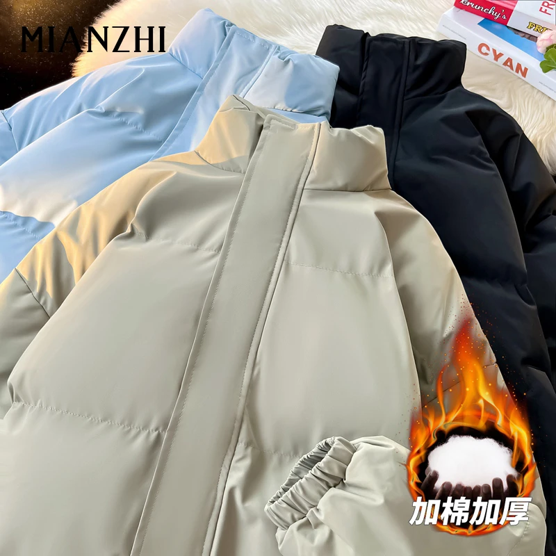 棉致棉衣男女加厚冬季保暖简约无帽立领情侣外套2024新款宽松棉服