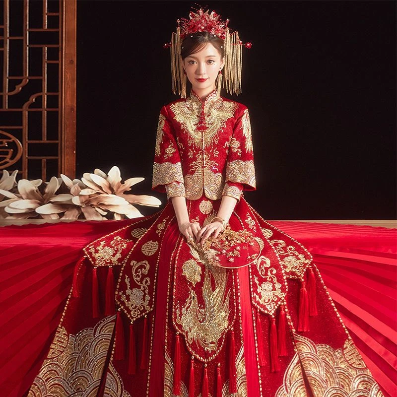 夏季薄款秀禾服新款新娘2023年结婚龙凤褂显瘦中式礼服敬酒服婚纱