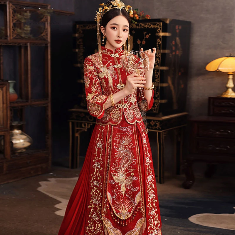秀禾服2023新款结婚新娘夏季敬酒服大码婚纱中式嫁衣显瘦龙凤褂女