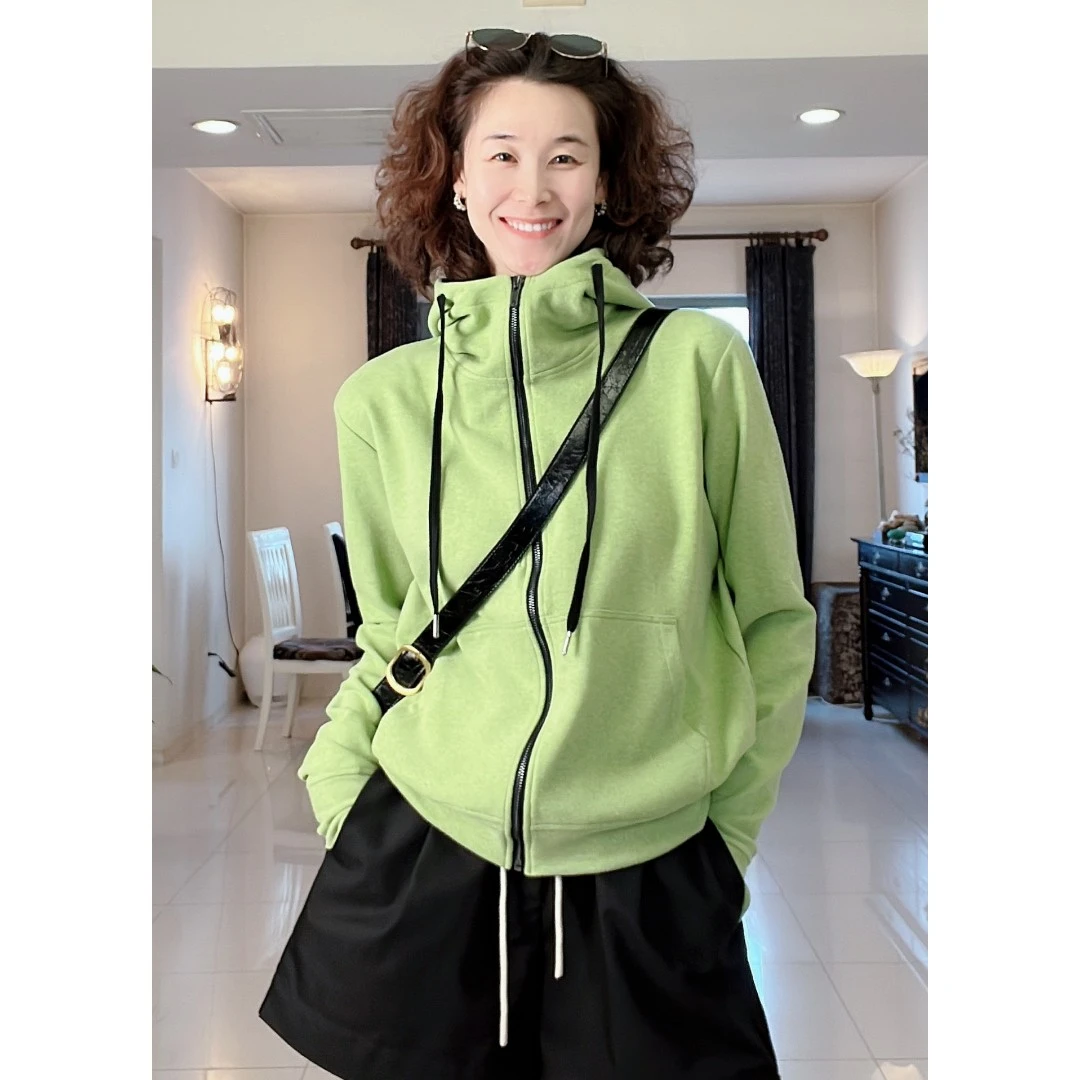 HIMEGANJANE时尚秋冬手套连帽开衫休闲百搭简约显瘦卫衣女 62302