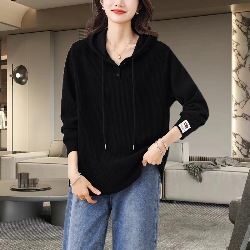 高级感连帽卫衣女2025秋新款大码宽松休闲显瘦洋气慵懒风上衣