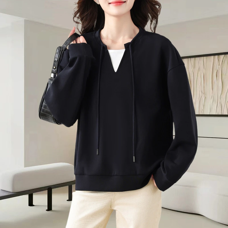 大码假两件套头卫衣女装2025新款休闲减龄百搭宽松遮肉打底上衣秋