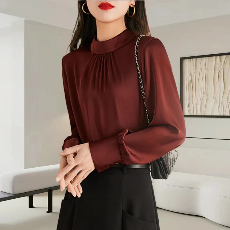 法式气质温柔女士衬衫2025秋新款大码宽松休闲高级感缎面小衫