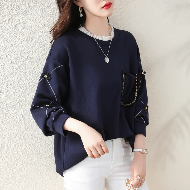 假两件卫衣女秋季薄款2025新款欧货大码时尚洋气休闲宽松长袖上衣