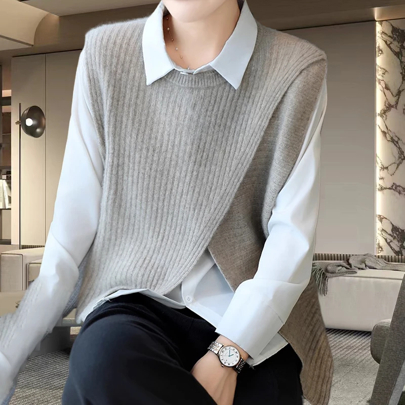 设计感圆领女士针织衫2025秋冬季新款大码宽松休闲气质百搭马甲