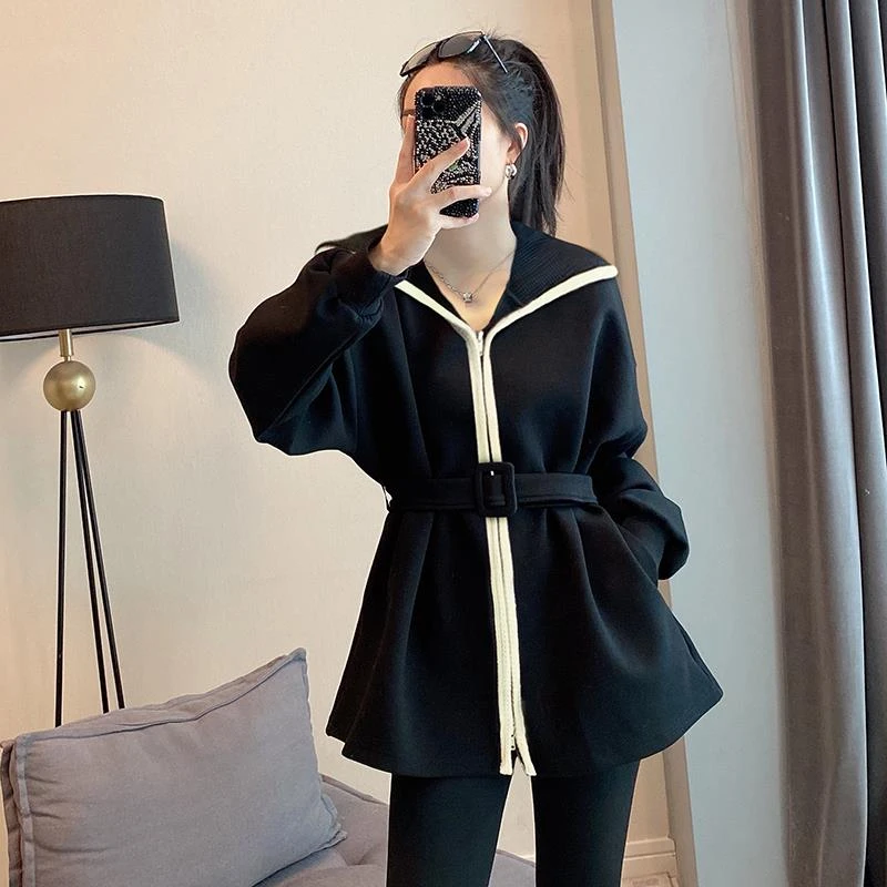 黑色拉链卫衣外套女收腰小个子开衫上衣秋季2025新款欧洲站货爆款