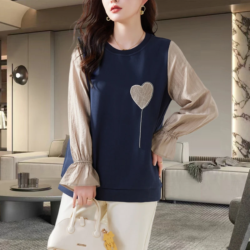 假两件时尚套头卫衣女装2025新款设计感大码宽松长袖拼接内搭上衣