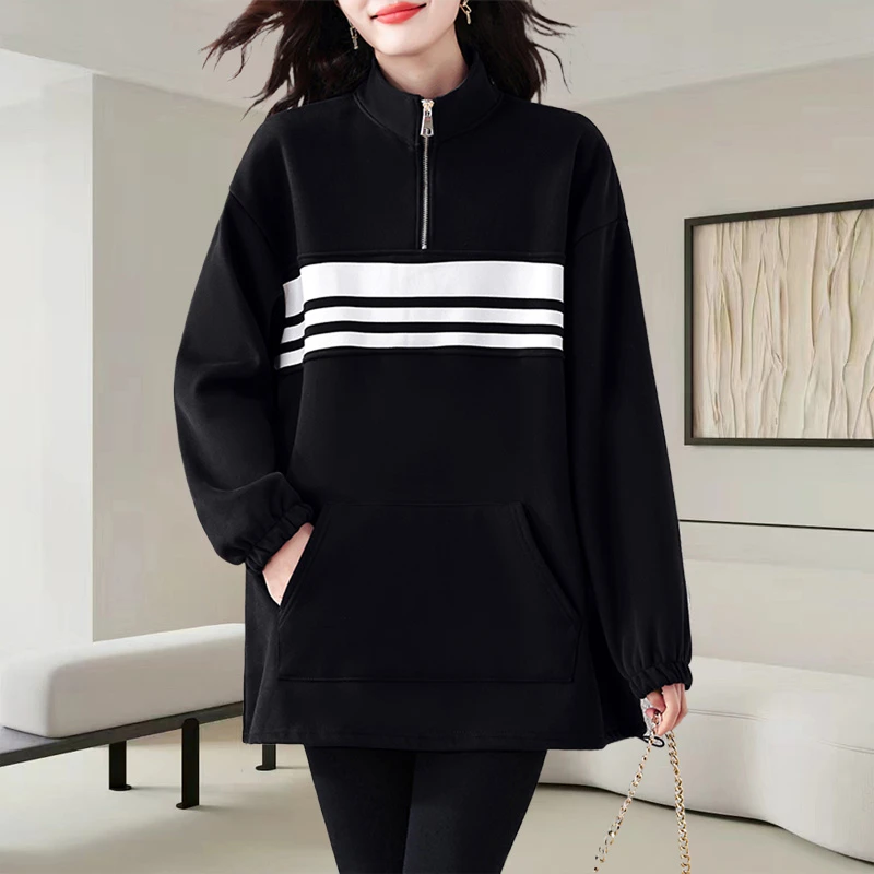 慵懒风加绒加厚卫衣女装2025冬装新款大码宽松中长款减龄时尚上衣