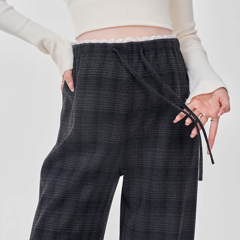 孕妇裤加绒加厚格子阔腿裤子2025新款休闲直筒长裤孕妇阔腿裤秋冬