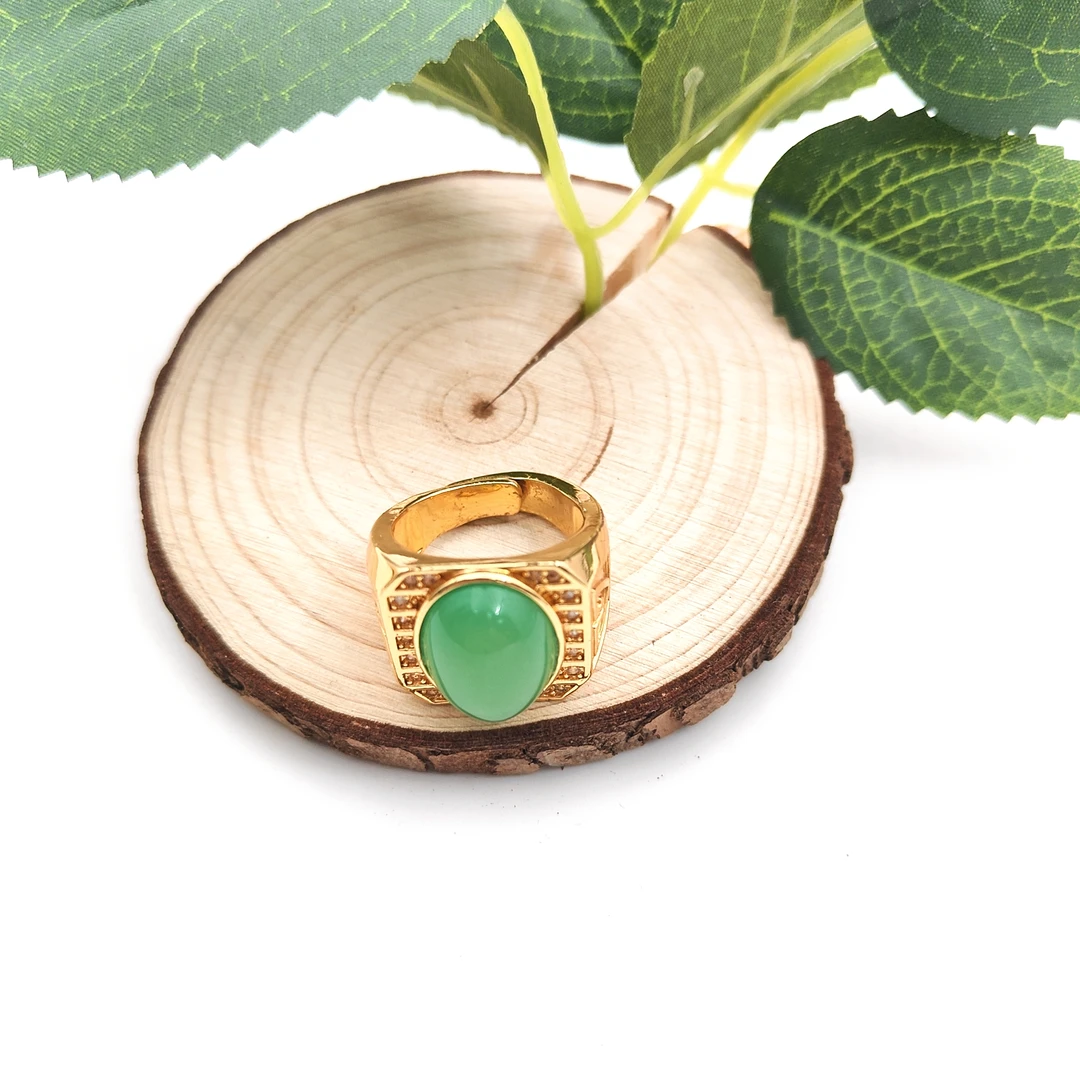 【卫国甄选】【赠证书礼盒】绿中精华合金镶嵌玉髓方蛋面戒指 BJ10124