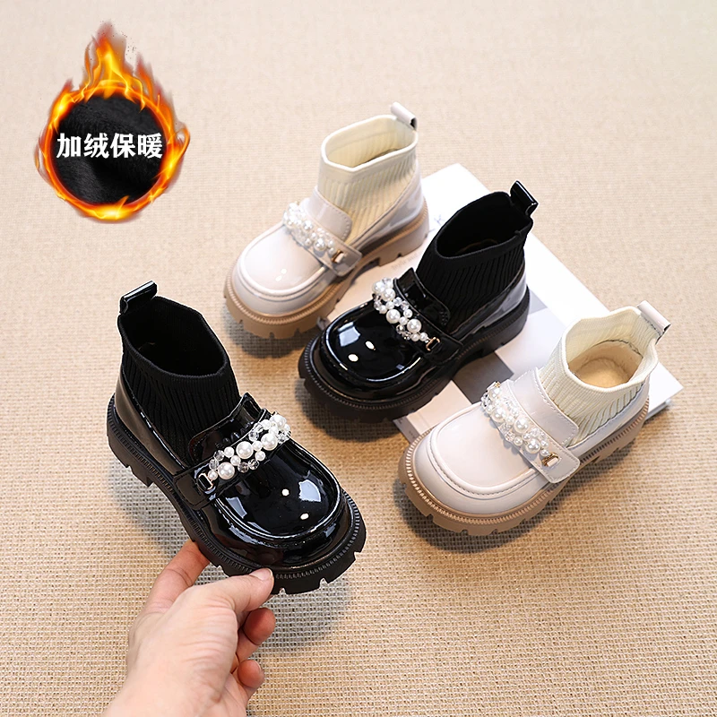 女童靴子秋冬款儿童短靴2025新款女宝宝小靴子加绒黑色洋气袜靴潮