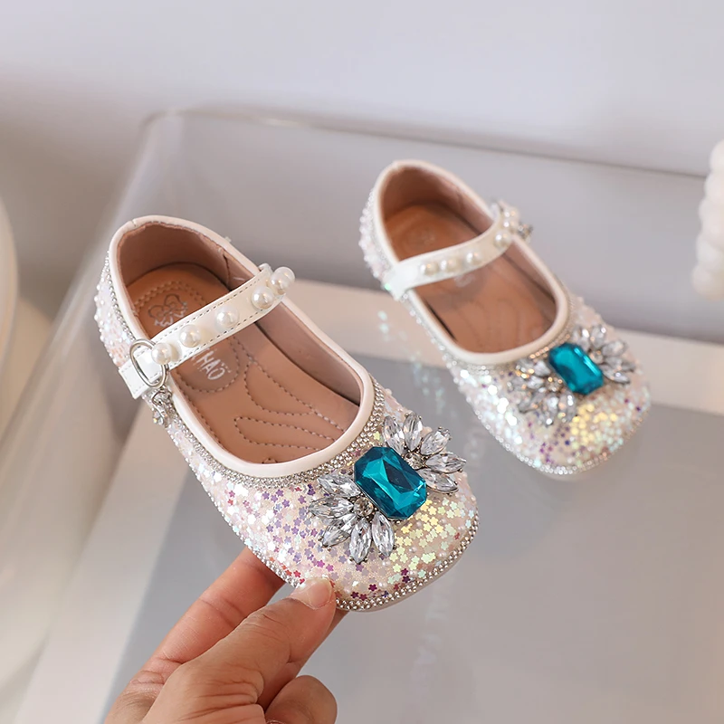 女童公主鞋2024早春新款儿童鞋子小皮鞋女孩水晶鞋水钻单鞋软底鞋